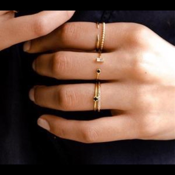 Gold Black Onyx Open Baquette Ring - Picture 2 of 6